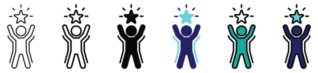 Success Celebration Icon Set – Human Achievement, Motivation, and Reward Symbol Collection


