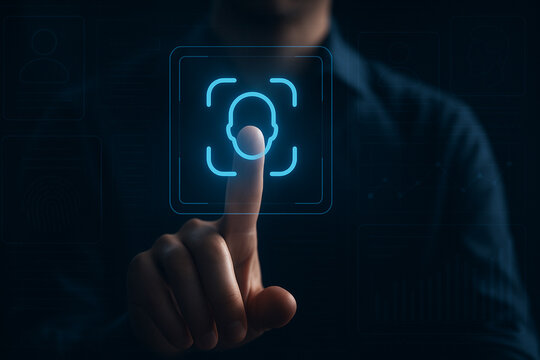Biometric face identification system with facial recognition access interface and digital identity verification for secure login and personal data protection