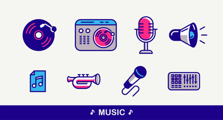 Music and sound producing vector detailed icons set, recording studio mix audio, audio engineering bundle.