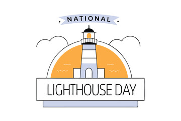National lighthouse day travel sign and badge design featuring lighthouse imagery