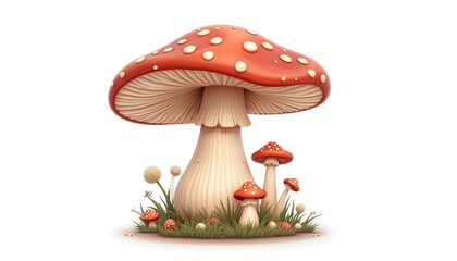 Mushroom Illustration with Red Cap and White Spots