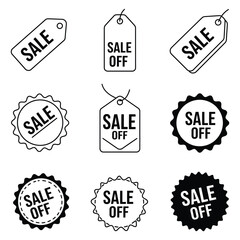 Nine Black and White Sale Tags and Badges Various Designs Sale Off Text vector Vector Illustration for Design, Business, and Stock Platforms