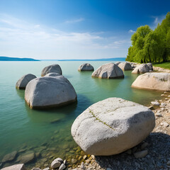 Boulders on the shore of the lake Balaton.