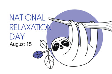Cute sloth relaxing on a bra national relaxation day vector graphic design