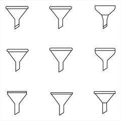 Drawings of Funnels Varying in Size and Shape on White Background vector Vector Illustration for Design, Business, and Stock Platforms