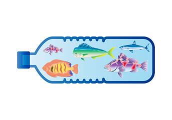 Botella de plástico con peces dentro