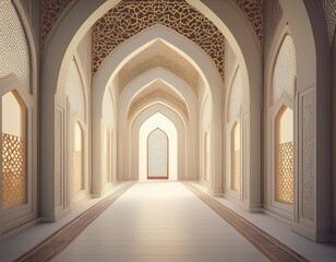 Obraz premium islamic arch hallway with white walls