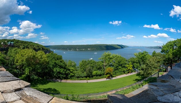 panoramic view of hudson river landscape as seen from untermyer park and gardens yonkers westchester county new york ny usa
