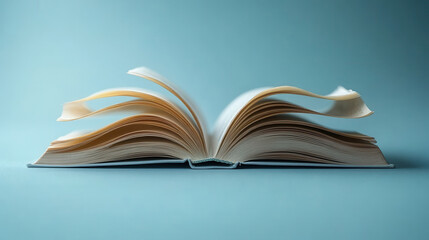 Fototapeta premium open novel with fluttering pages captured in motion on white background 