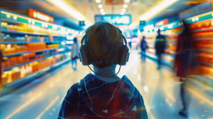 Sensory overload and autism spectrum disorder visualization in overwhelming retail environment, ADHD and sensory sensitivity illustration showing overstimulation in public spaces