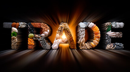 The word TRADE composed of various agricultural commodities like grains, seeds, and beans.