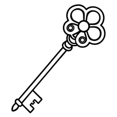 Antique Key Pin Line Illustration