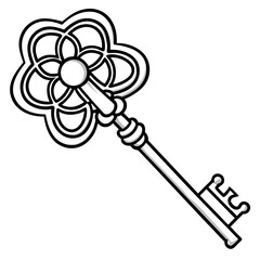 Antique Key Pin Line Illustration