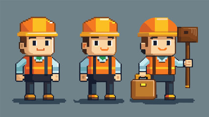 Obraz premium Construction Worker Pixel Art Character