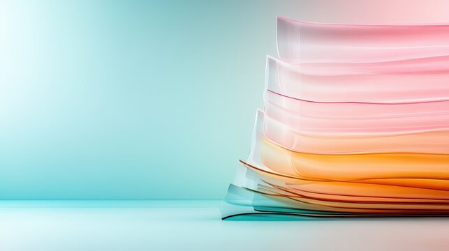 An artistic arrangement of translucent colored sheets creates an eye-catching abstract composition, illustrating the interplay of light, color, and modern design aesthetics.