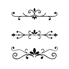 Text dividers. Vector typographic line divider set, retro book ornate bumpers, vintage text separators
