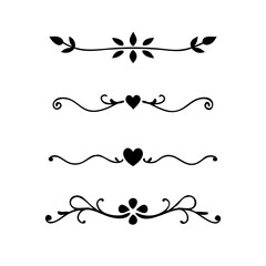 Text dividers. Vector typographic line divider set, retro book ornate bumpers, vintage text separators
