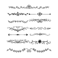 Classic line separators. Flourishes decorative dividers, book embellishment decoration ornaments, vintage vector text calligraphic boarders. text dividers doodle set. Wedding decorative elements.
