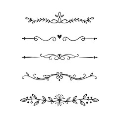 Obraz premium Classic line separators. Flourishes decorative dividers, book embellishment decoration ornaments, vintage vector text calligraphic boarders. text dividers doodle set. Wedding decorative elements. 