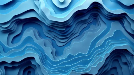 Abstract blue paper cut landscape background design with layered topography and paper art style for modern concept