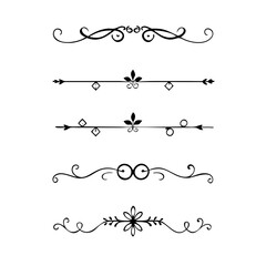 Obraz premium text dividers doodle set. Wedding decorative elements. Divider ornament, borders, floral, vintage line separators. Hand drawn vector illustration isolated on white background. Set page dividers. 