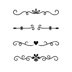 text dividers doodle set. Wedding decorative elements. Divider ornament, borders, floral, vintage line separators. Hand drawn vector illustration isolated on white background. Set page dividers.
