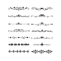 text dividers doodle set. Wedding decorative elements. Divider ornament, borders, floral, vintage line separators. Hand drawn vector illustration isolated on white background. Set page dividers.

