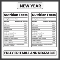 Fototapeta premium new year nutrition facts fresh start label design new year’s day infographic celebration parody label happy new year nutrition new beginnings facts
