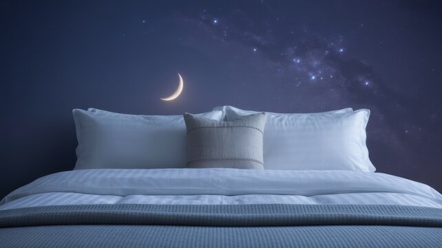 Cozy Bed with Night Sky Mural