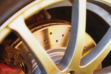 High-resolution image of newly installed car brake disc