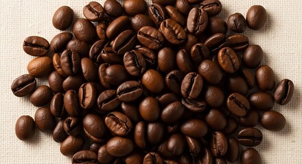 Naklejka premium Roasted Coffee Beans: Aromatic Pile on Textured Background