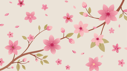 Seamless pink cherry blossom background pattern with delicate flowers