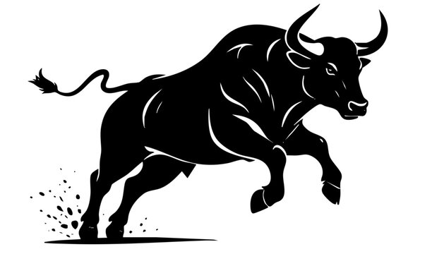 Charging black bull silhouette vector illustration