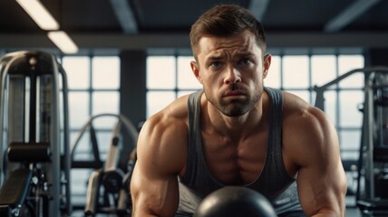 Focused fitness man in gym