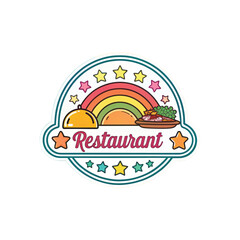 Cute Restaurant Logo with Rainbow, Food Icons, and Stars, Restaurant logo, rainbow logo, cute restaurant with rainbow logo