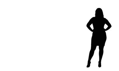 Silhouette of a confident woman standing with hands on hips, isolated on transparent background