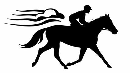 Silhouette of a jockey riding a horse with speed lines indicating motion and fast movement design | eps vectors
