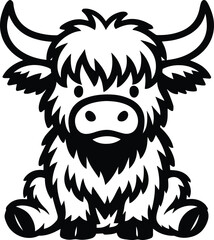 Highland cow cartoon design on transparent background