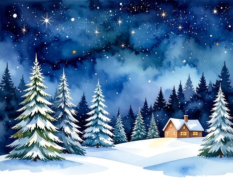 Snowy winter night scene