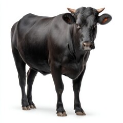 Elegant angus cow stands confidently, showcasing its robust physique against a pristine white backdrop