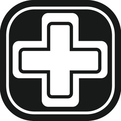 Fototapeta premium A black and white icon featuring a white plus sign centered within a rounded square with black background silhouette