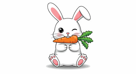 Cute Bunny Cartoon Winking with Carrot

