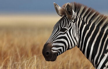Naklejka premium Majestic Zebra in Savanna Grassland - Wildlife Portrait, Perfect for Nature and Animal Photography Prints