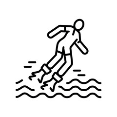 flyboarding black line icon for digital and print projects.