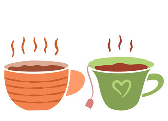 Two icons stylized cup of hot tea and coffee