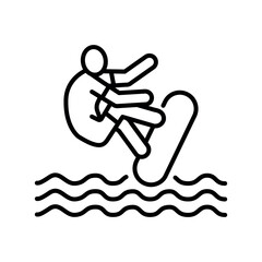 skimboarding black line icon for digital and print projects.