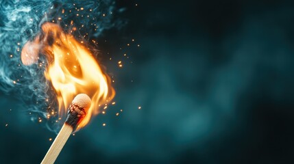 A close-up view of a matchstick striking with vibrant flames, capturing the dynamic moment of ignition symbolizing energy, transformation, and the spark of ideas.