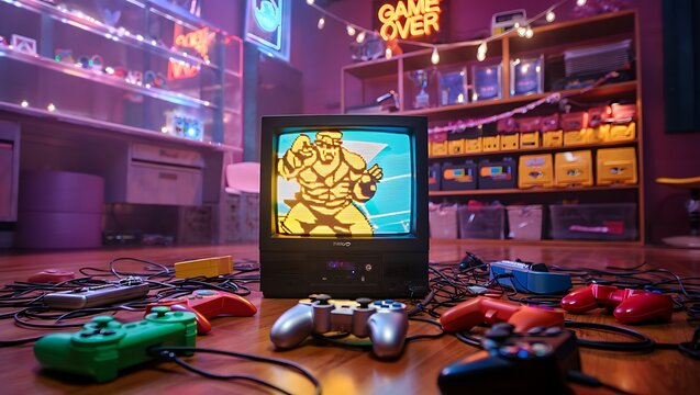 Retro Gaming Nostalgia 80s and 90s Video Game Console and Controller Collection