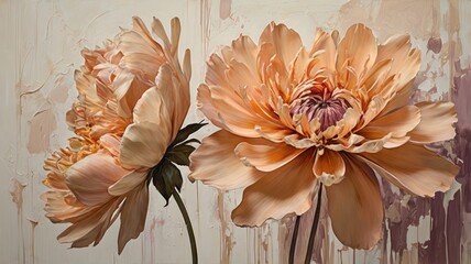 Two large peach-colored peonies