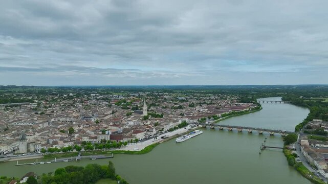 Libourne from a drone, Gironde, Nouvelle-Aquitaine, Saint-Emilion and Pomerol, Southwestern France, Europe